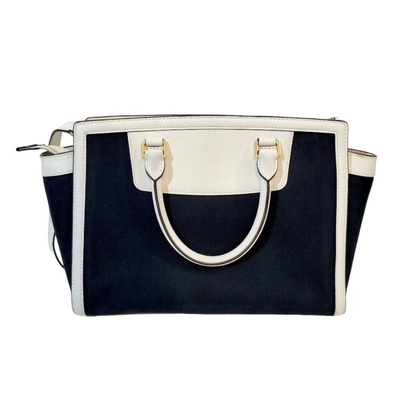 Michael Kors Selma Colorblock Black & White Large Trapeze Satchel Bag - Picture 4 of 15